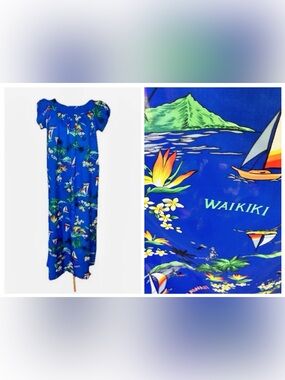 Hilo Hattie Maxi Muumuu Dress L Scenic Sailboat Aloha Made In Hawaii Vintage